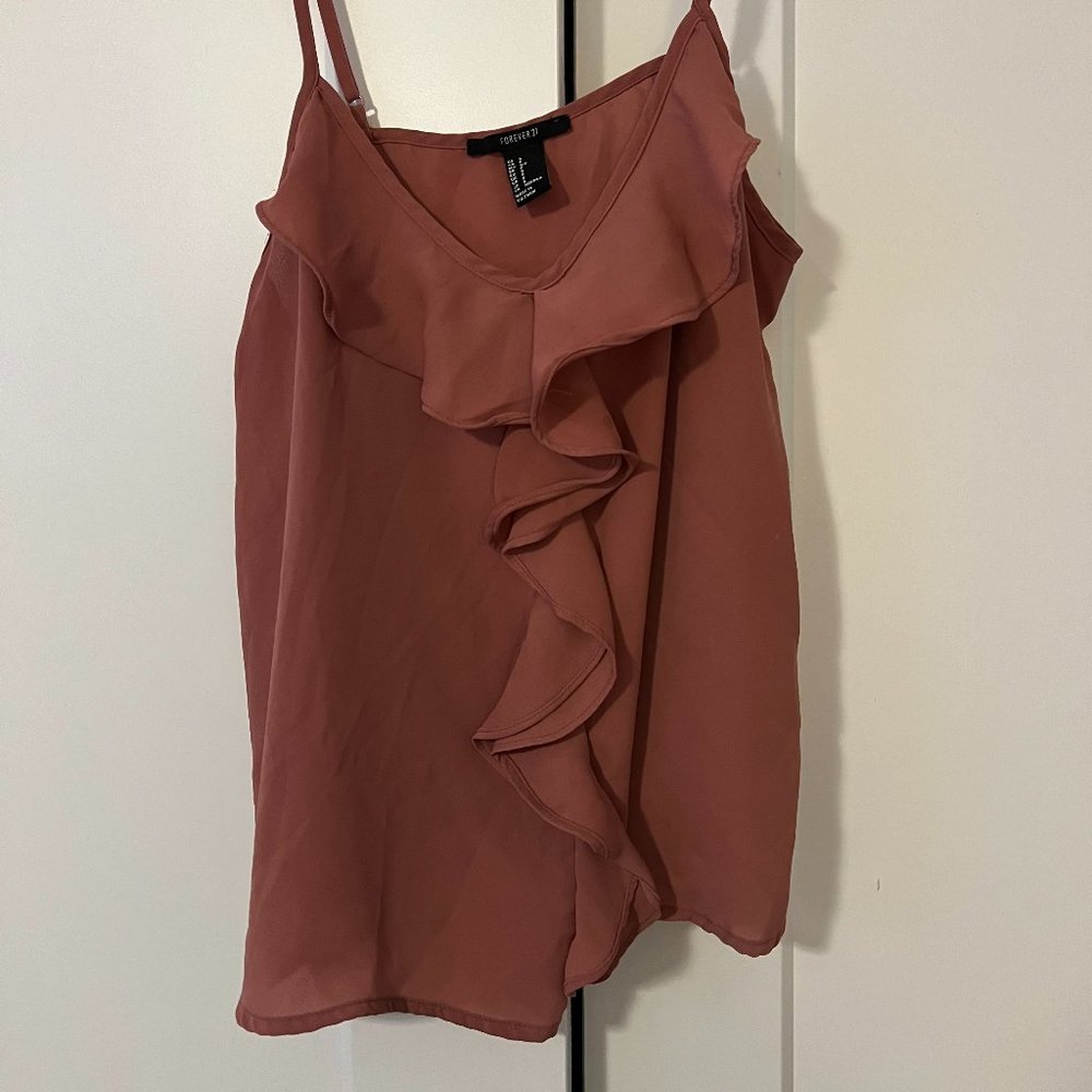 Forever21Dusty Rose Ruffle Dressy Tank Top Size S